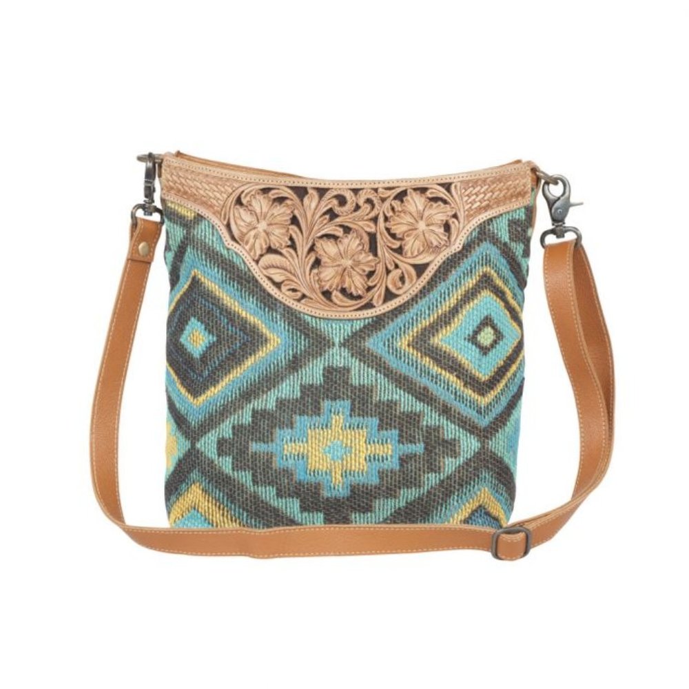 Myra Should Bag Canvas with Tooled Leather